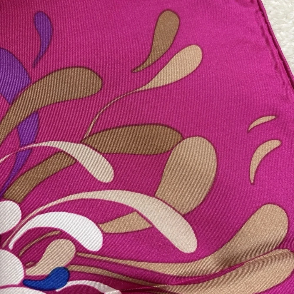 Christian Dior Silk Scarf 30in Fuchsia Pink Floral Botanical Leaves Design